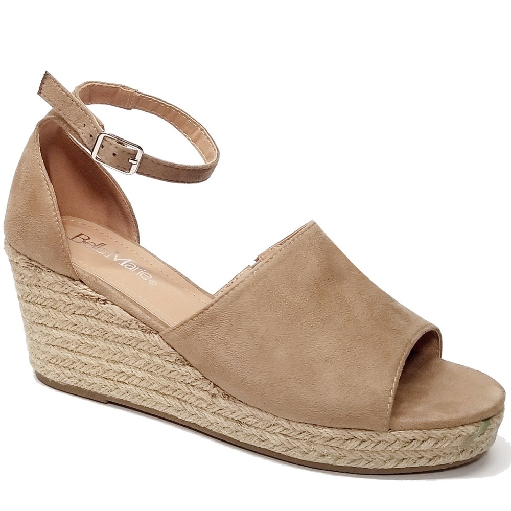 Bellini Taupe Suede Espadrille Wedge Sandal with Ankle Strap